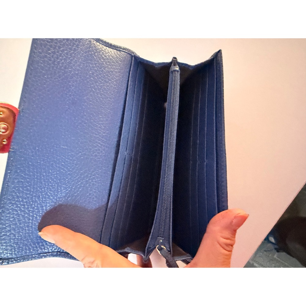 Gucci Interlocking G Continental Wallet Blue Pebbled Calfskin Gold Hardware - Picture 3 of 14